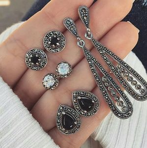 Set of 4 pair glam black dark metal earrings